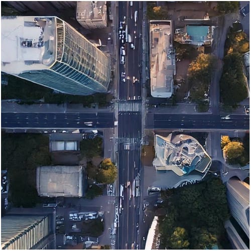 city streetscape, aerial