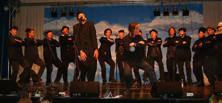 Photo of a Spooky Men's Corale performance, from the Spooky Men website https://spookymen.com/